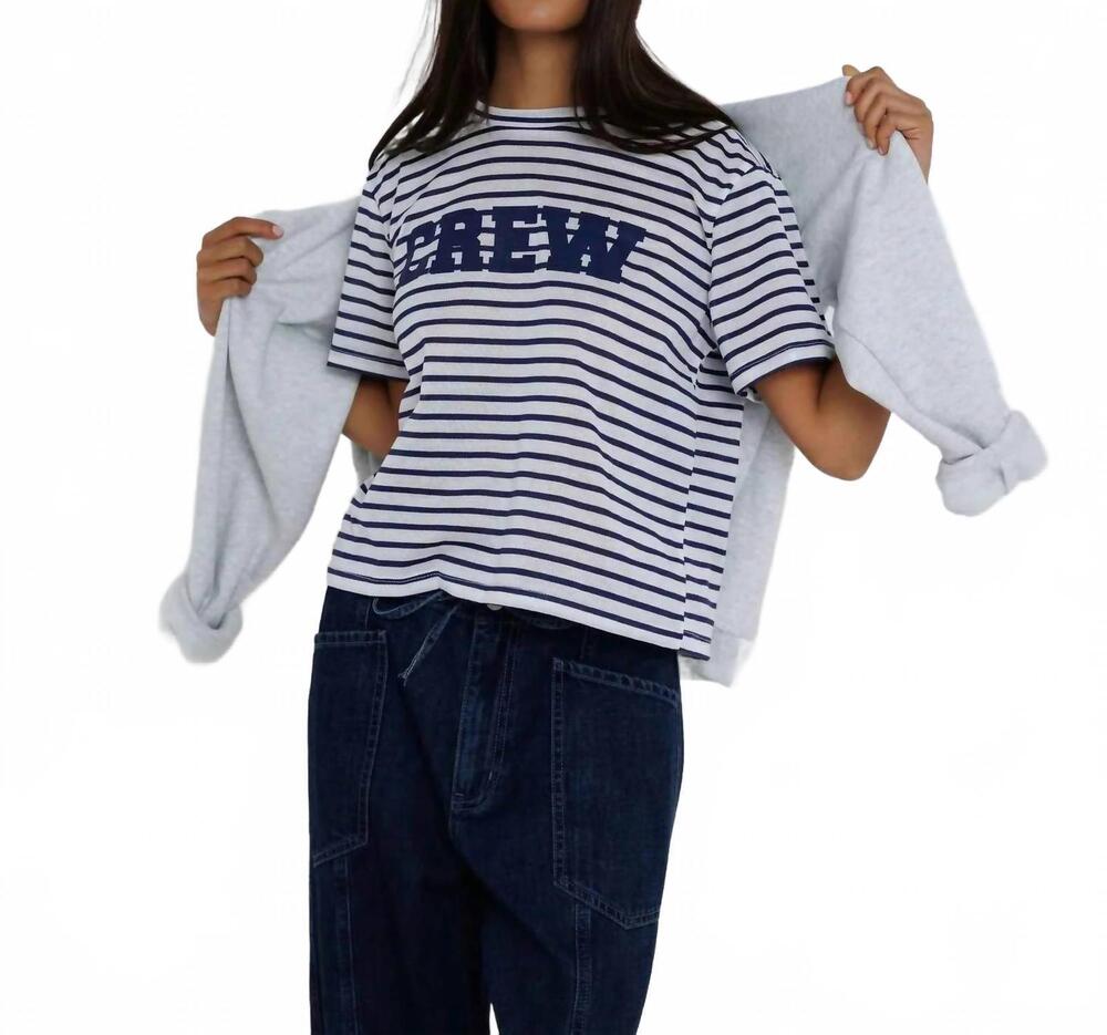 NEW SUNNY SOMEWHERE crew tee in navy stripe